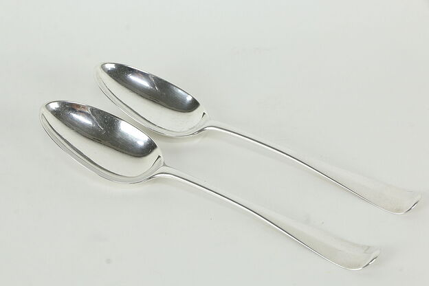 Pair Antique 1770 Scottish Signed Sterling Silver Serving Spoons, Motto #33662 photo