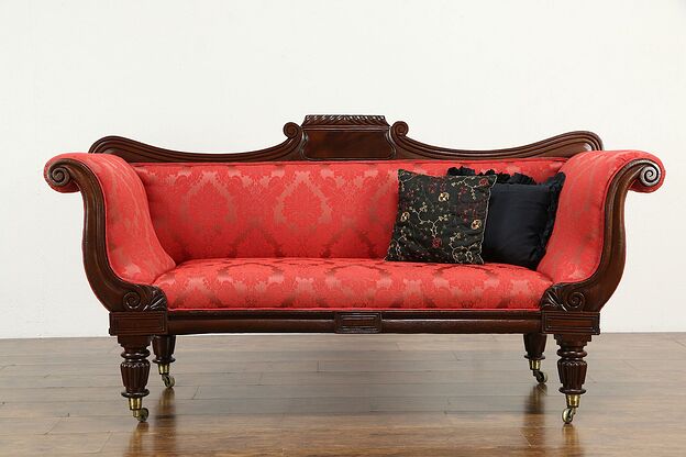 Empire or Greek Revival Antique 1820 Mahogany Sofa, New Upholstery #34047 photo