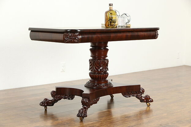 Empire 1820 Antique Cherry & Mahogany Console Table, Acanthus Carved #34322 photo