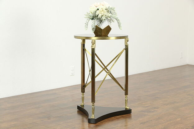 French Empire Design Round Lamp Table, Brass Heads & Feet #34440 photo