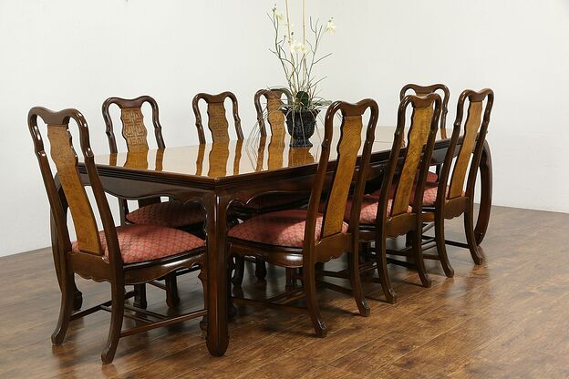 Chinese Style Vintage Dining Set, Table, 2 Leaves, 8 Chairs, Universal #34396 photo