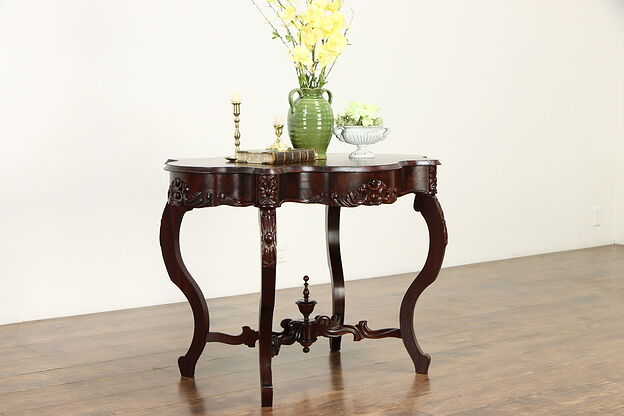 Victorian Antique Turtle Top Carved Mahogany Parlor or Lamp Table #34659 photo