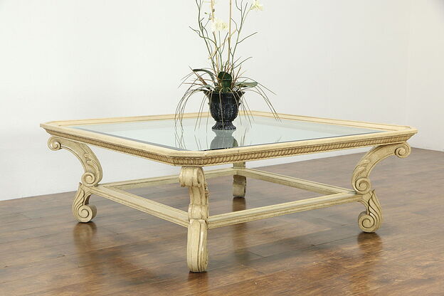 Renaissance Design Giant Coffee Table, Crackled Paint, Beveled Glass #34968 photo