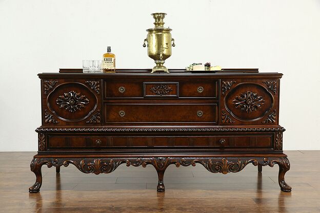 Renaissance Antique Carved Walnut Sideboard or Buffet, Berkey and Gay #34352 photo