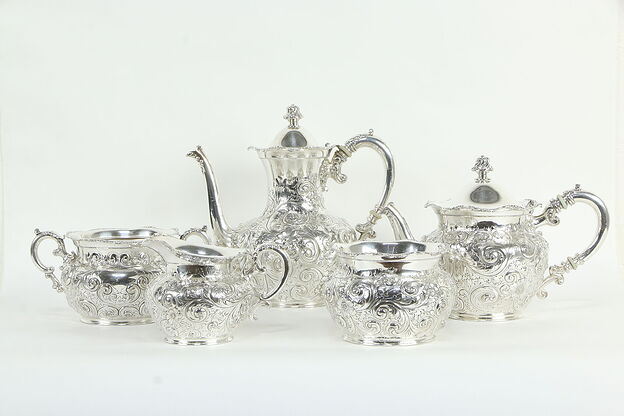 Victorian Antique Silverplate 5 pc Tea & Coffee Set, Barbour #34520 photo