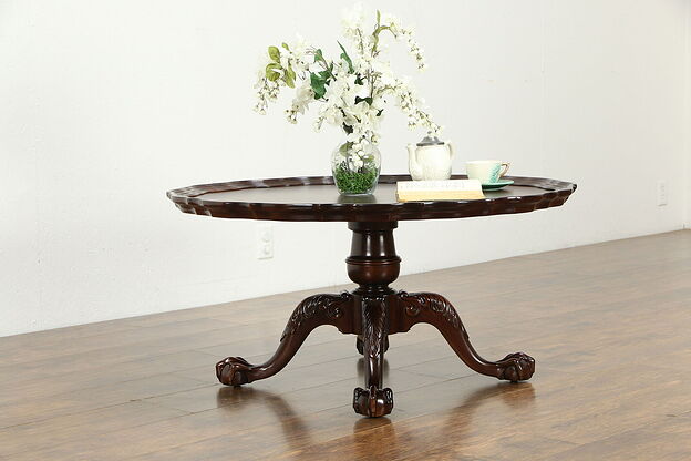 Georgian Chippendale Vintage Mahogany Pie Crust Coffee Table, Claw Feet #34784 photo