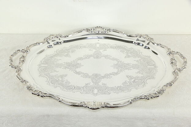 Silverplate Vintage Engraved 26 1/2" Serving Tray with Handles, Gorham #34973 photo