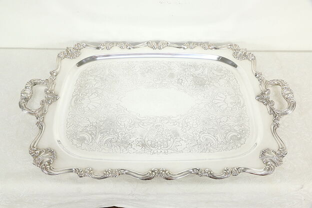 Silverplate Vintage Engraved 27 1/2" Serving Tray with Handles, WSB #35164 photo