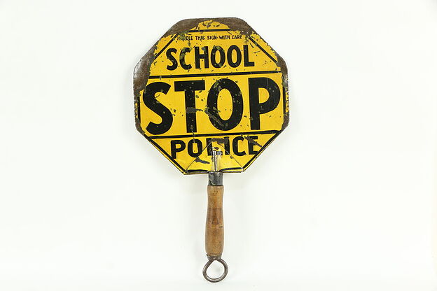 School Stop Sign, Antique Police Traffic Hand Held Sign #35252 photo