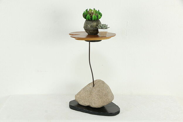 Cherry Granite & Iron Vintage Lily Pad Artisanal Stand or Chairside Table #35276 photo