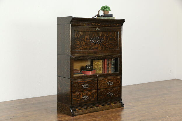 Oak Quarter Sawn Antique Stacking Lawyer Office Bookcase & Desk, GRM #34034 photo