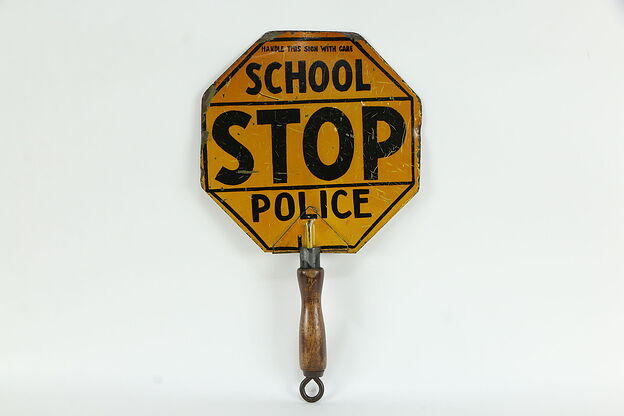 School Stop Sign, Antique Police Traffic Hand Held Sign #34955 photo