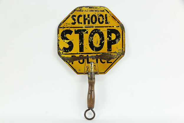 School Stop Sign, Antique Police Traffic Hand Held Sign #35323 photo