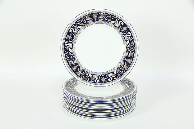 Wedgwood Cobalt Blue Florentine Dragon Pattern Set of 10 Salad Plates 8" #35566 photo