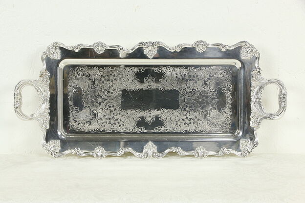Silverplate Footed Antique Engraved Tray Victorian W&S Black Kinton #35690 photo