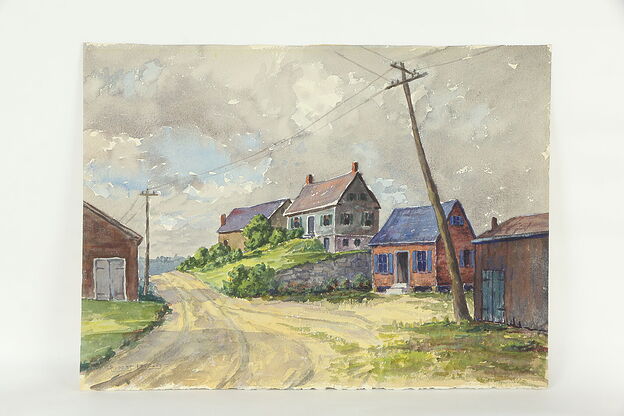 Street Scene with Houses Original Watercolor Painting, Rupert Lovejoy #35044 photo