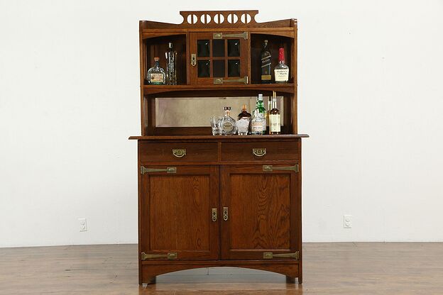 Oak Arts & Crafts Antique Belgian Sideboard, Server or Bar Cabinet #35859 photo