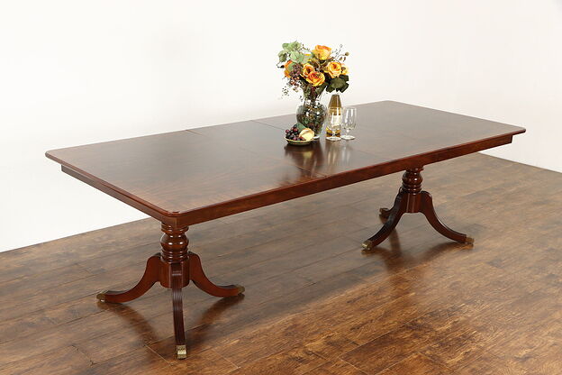 Mahogany Banded Grained Vintage Dining Table, 2 Leaves Extends 8' 4" #34861 photo
