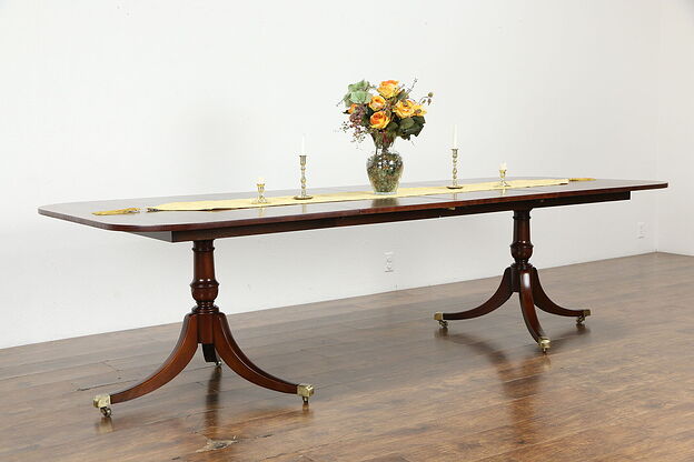 Traditional Vintage Banded Mahogany 9' Double Pedestal Dining Table #34867 photo