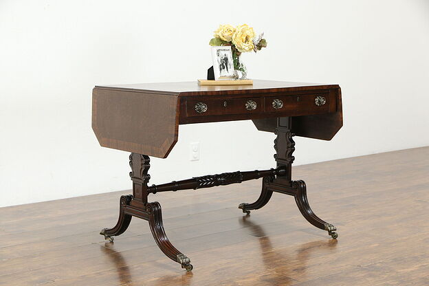 Regency Antique 1825 English Mahogany Writing Desk, Console, Sofa Table #35329 photo