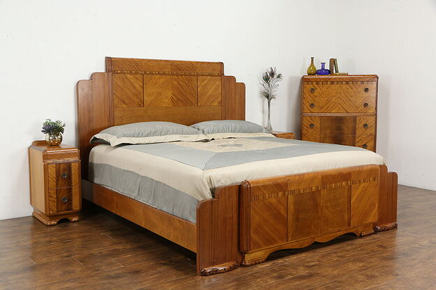 Art Deco Waterfall Design Vintage 4 Pc. Bedroom Set, King Size Bed #35578 photo
