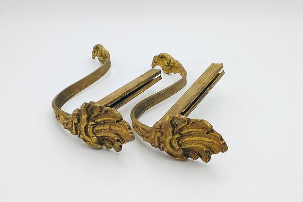 Pair of Gold Plated French Antique Drape or Curtain Tiebacks #36162 photo