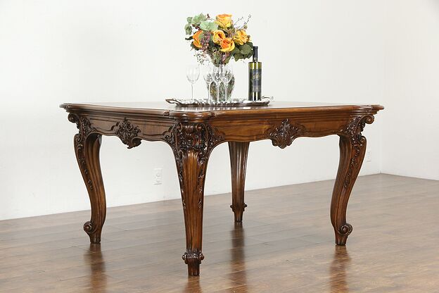 Carved Antique Walnut Italian Library, Breakfast, Dining or Hall Table #36177 photo
