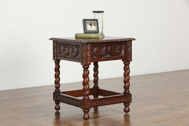 Carved Spanish Colonial Vintage Ash Peruvian Lamp or End Table 20 1/2" #36198 photo