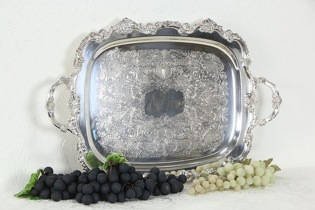 Silverplate Vintage Engraved Serving Tray, Chippendale by Wallace #36306 photo