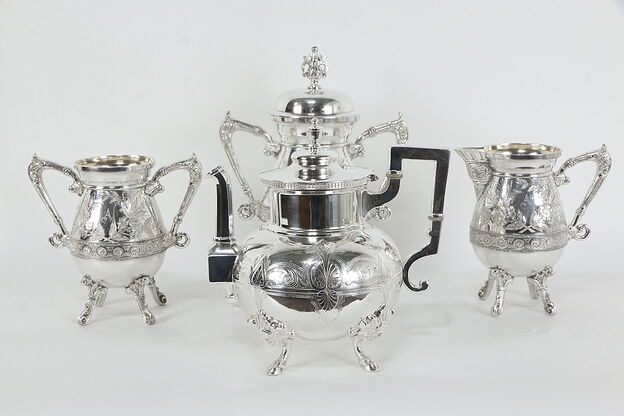 Victorian Antique 4 Pc Silverplate Coffee or Tea Set, Meriden & Rogers #34977 photo