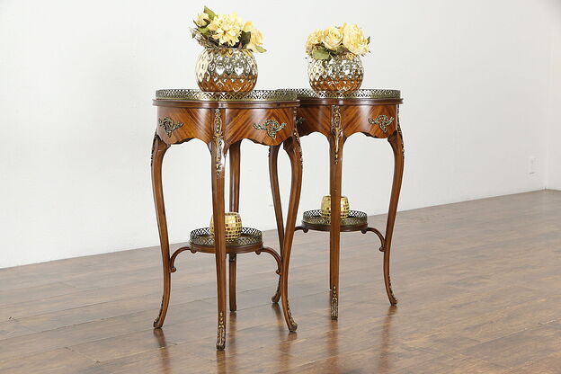 Pair of Louis XV Vintage Kingwood Lamp Tables, Nightstands, Brass Mounts #35475 photo