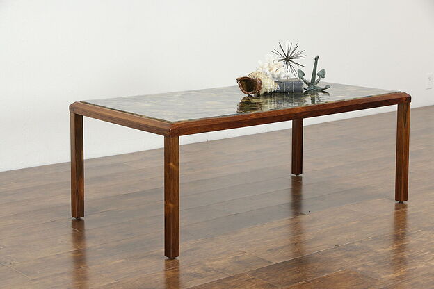 Midcentury Modern Rosewood Vintage Coffee Table, River Stone Top #35592 photo