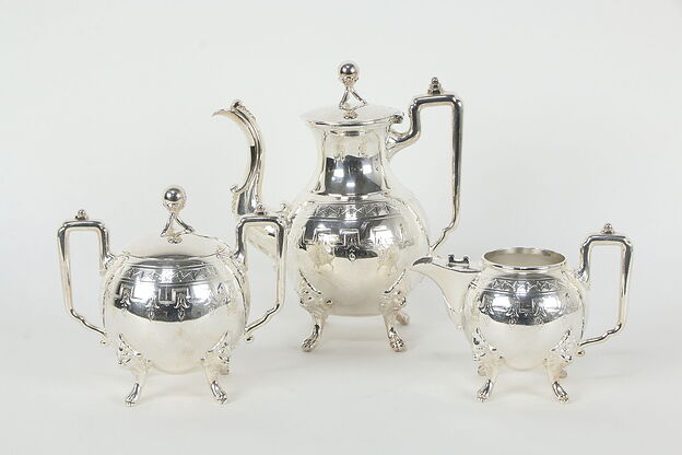 Victorian Antique Small Silverplate 3 Pc Tea or Coffee Set, Reed & Barton #35898 photo