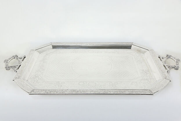Victorian Antique 34" Silverplate Butler or Buffet Tray  #36420 photo