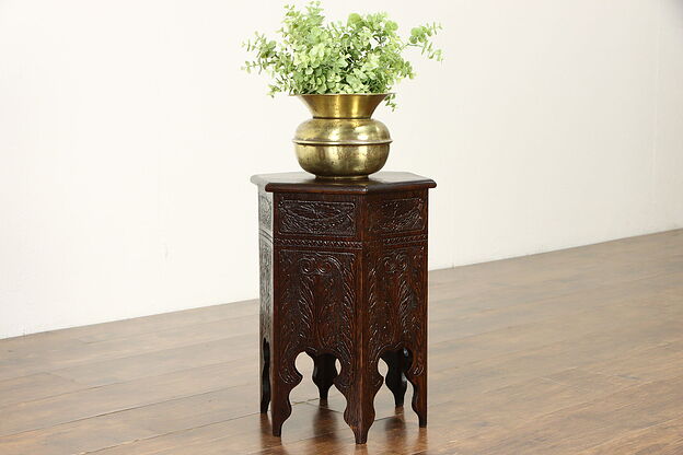 Oak Antique Chairside Table, Hexagonal Tabouret or Plant Stand #35920 photo