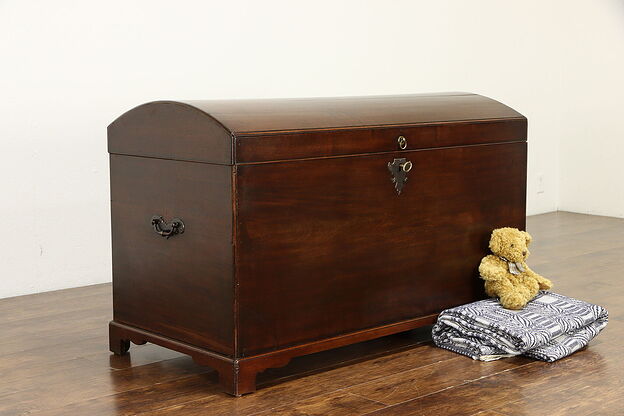 Mahogany Antique Dome Top Trunk or Treasure Chest with Lock #36252 photo