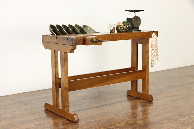 Carpenter Antique Workbench, Kitchen Island or Wine & Cheese Table #34905 photo