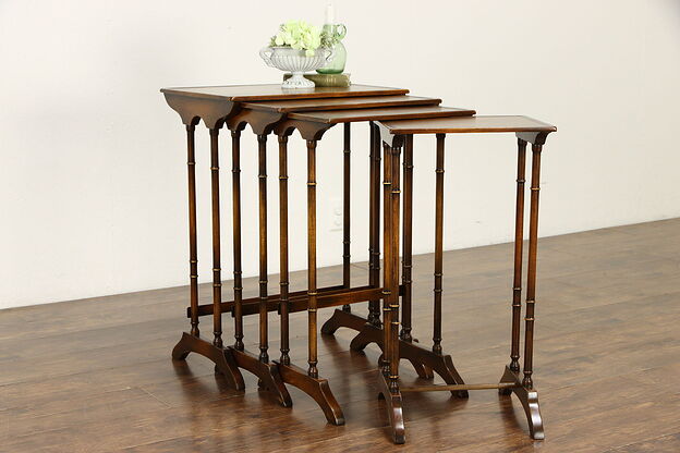 Set of 4 Vintage Mahogany Leather Top Nesting Tables, Theodore Alexander #34988 photo