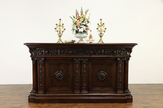 Italian Palace Antique Renaissance Carved Sideboard, Bar, Dowry Cabinet #36018 photo