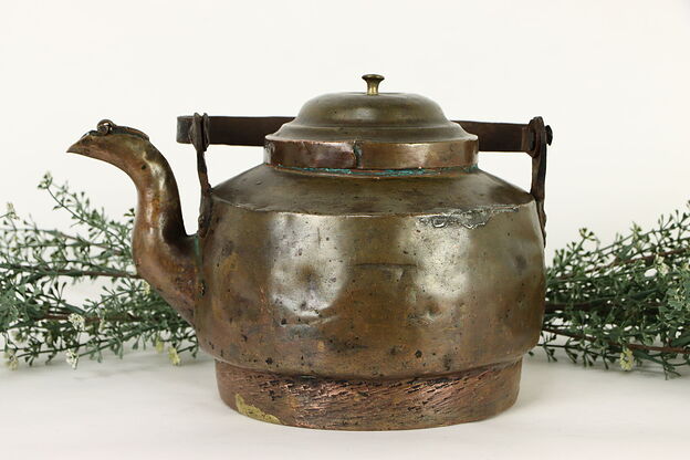 Hand Hammered Copper Antique Dovetailed Farmhouse Tea Kettle #37184 photo