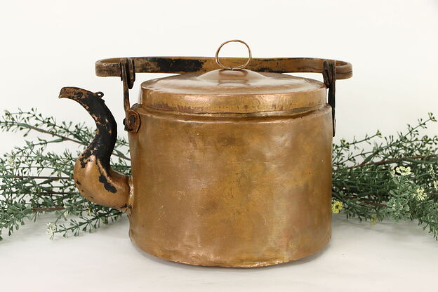 Hand Hammered Copper Antique Dovetailed Farmhouse Tea Kettle #37186 photo