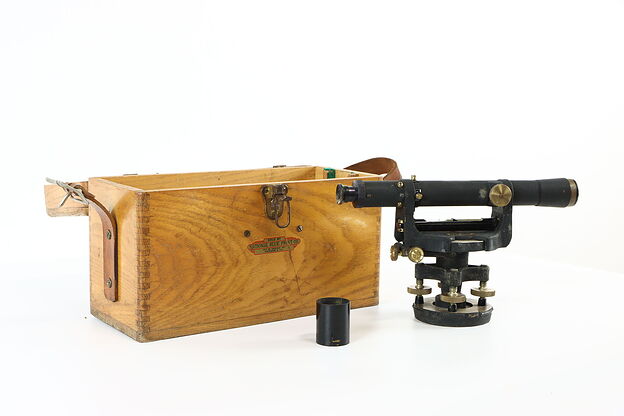 Seiler Instrument Vintage Theodolite Surveyor Transit & Oak Case #37212 photo