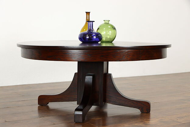 Arts & Crafts Mission Oak Antique 45" Round Craftsman Coffee Table #37236 photo