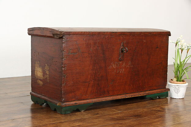 Farmhouse Country Pine Immigrant Trunk or Chest, Working Lock, 1877 #37316 photo