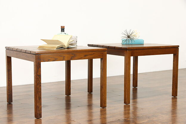 Pair of Oak Vintage Midcentury Modern End or Lamp Tables, Helikon #38142 photo
