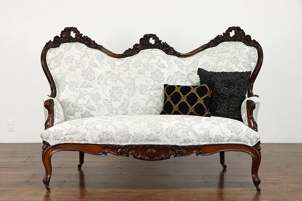 Victorian Antique Carved Solid Rosewood Sofa or Settee, New Upholstery #36274 photo