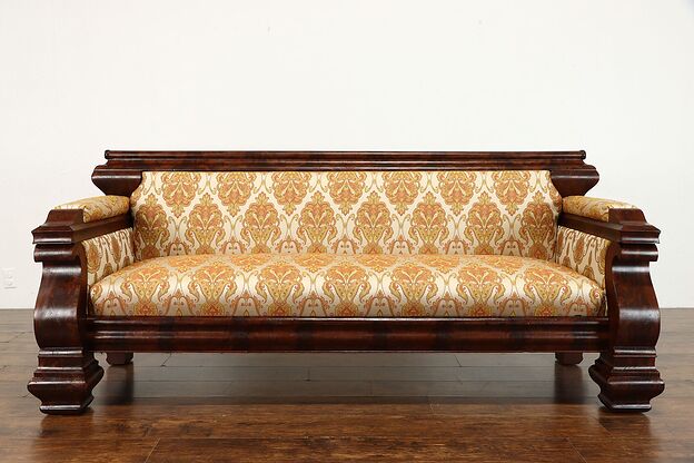 Empire Antique 1840 Sofa, Flame Mahogany, New Upholstery #37600 photo