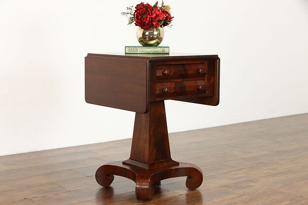 Empire Antique Mahogany Drop Leaf Lamp or End Table or Nightstand #33826 photo