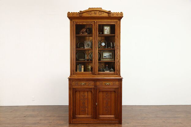 Victorian Eastlake Antique Chestnut China or Office Cabinet, Bookcase #37731 photo