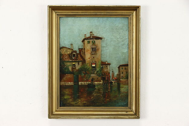 Venice Canal Scene Original Antique Oil Painting 1904 Appleton 22.5" #38870 photo